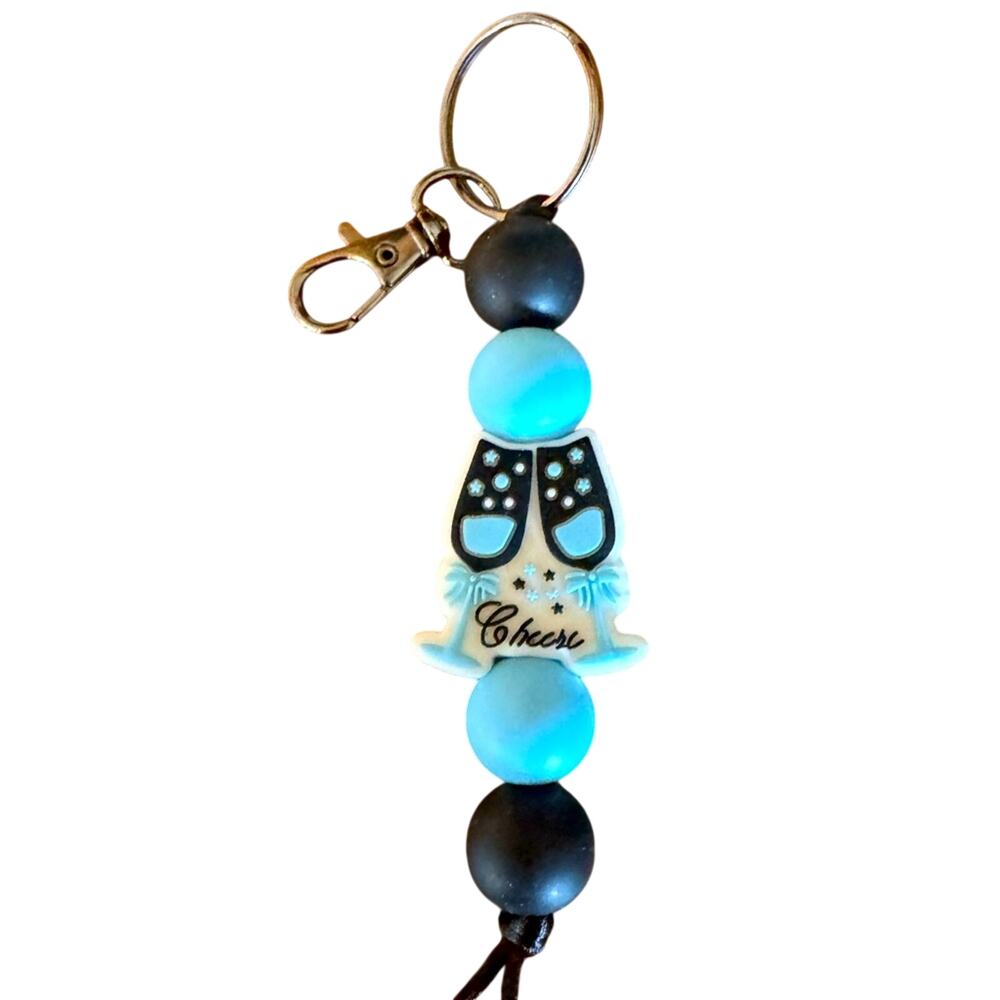 Blue and Black Cheers Silicone Beaded ID Badge Holder Keychain New without tags